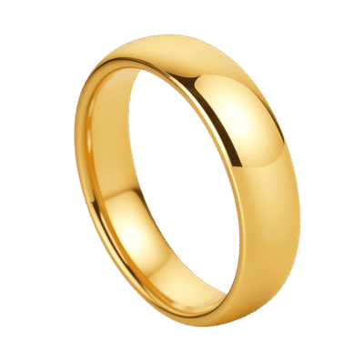 Graceful 4mm gold titanium ring for men, polished slim wedding band or eternity engagement ring with personalised engraving for him.