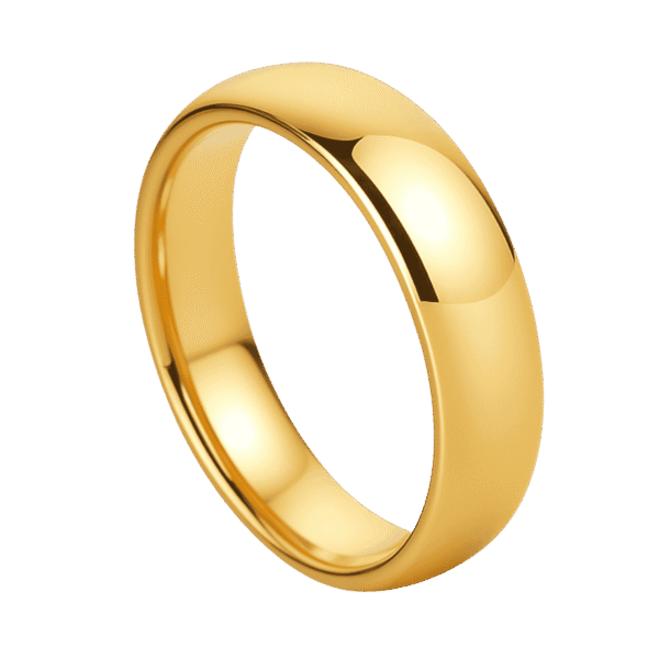 Graceful 4mm gold titanium ring for men, polished slim wedding band or eternity engagement ring with personalised engraving for him.
