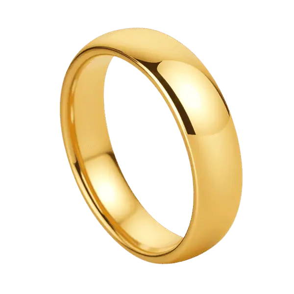 Graceful 4mm gold titanium ring for men, polished slim wedding band or eternity engagement ring with personalised engraving for him.