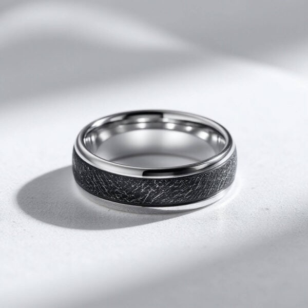 Men's Meteorite and Tungsten Ring for Everyday Wear or Mans Wedding Band