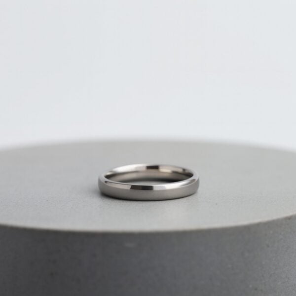 Polished silver titanium ring for men, slim 4mm gents wedding band or eternity ring with personalised engraving option.