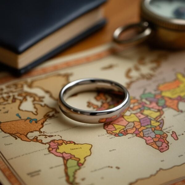Slim silver titanium 4mm ring for men, modern male wedding band or promise ring with option for custom engraving.