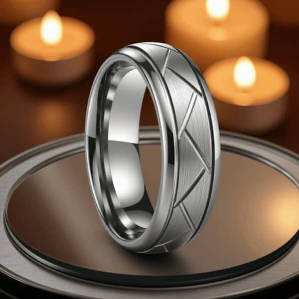 The Valiant silver tungsten promise ring for men — brushed and polished grooved band.