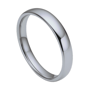 Silver tungsten men’s 4 mm ring, polished dome wedding band or stylish statement ring with engraving for gents.
