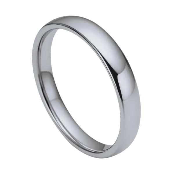 Silver tungsten men’s 4 mm ring, polished dome wedding band or stylish statement ring with engraving for gents.
