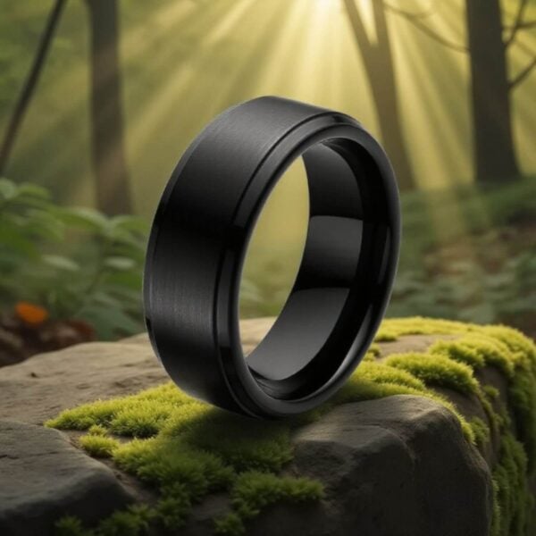 Male engagement ring -black ceramic band