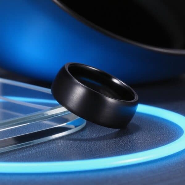 The Panther black ceramic gents’ wedding ring — domed 4mm, 6mm, or 8mm band with engraving option.