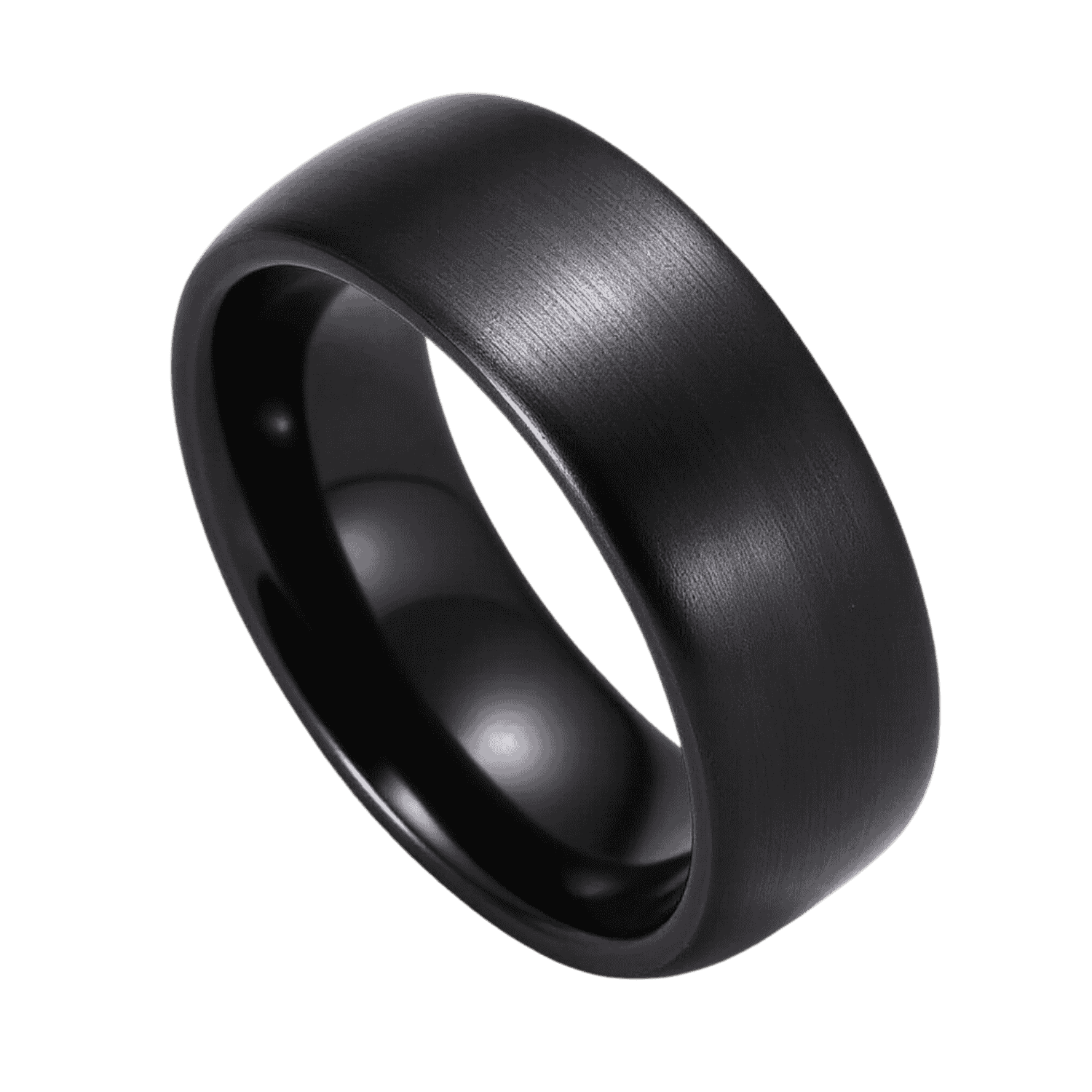 The Panther black ceramic menโs wedding band โ sleek domed ring for him with personalised engraving option.