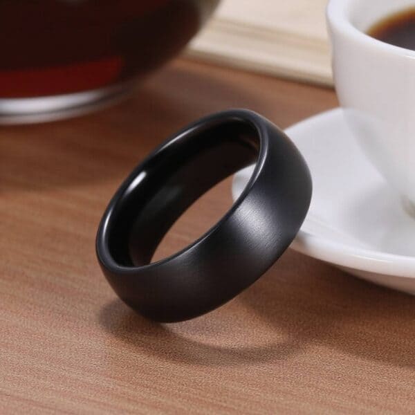 Black ceramic men’s ring — The Panther domed 4mm, 6mm, or 8mm wedding and promise band for him.