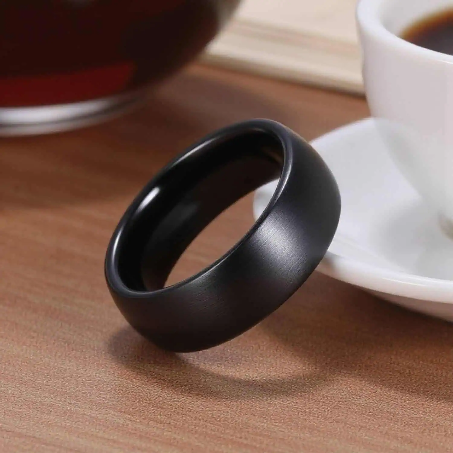 Black ceramic menโs ring โ The Panther domed 4mm, 6mm, or 8mm wedding and promise band for him.
