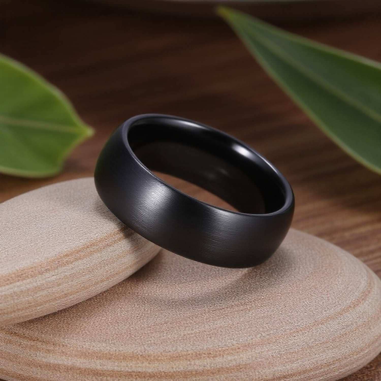 The Panther menโs black ceramic eternity ring โ domed fashion band for him with personalised engraving.