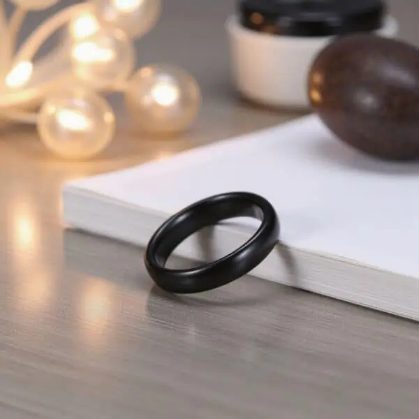 Mens Wedding Band, Engagement Thin Style Black Ceramic Ring