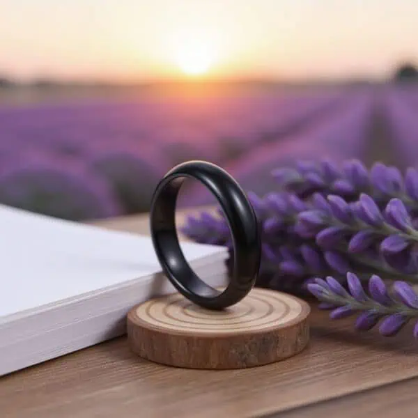 Men’s black ceramic ring — The Mountaineer domed 4mm wedding and fashion band for guys with engraving.