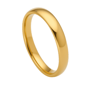 Slim gold tungsten 4mm men’s wedding band with polished finish, ideal as engagement, eternity, or promise ring with personalised engraving