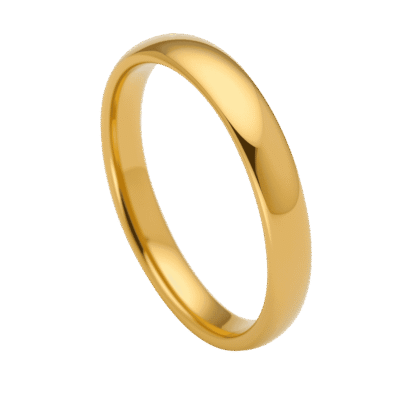 Slim gold tungsten 4mm men’s wedding band with polished finish, ideal as engagement, eternity, or promise ring with personalised engraving