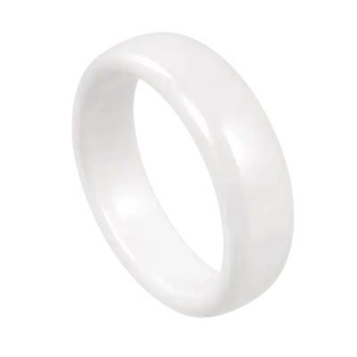 Close-up of a men's polished white ring with a smooth, bright white surface and clean minimalist band design, isolated on a transparent background.