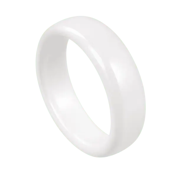 Close-up of a men's polished white ring with a smooth, bright white surface and clean minimalist band design, isolated on a transparent background.