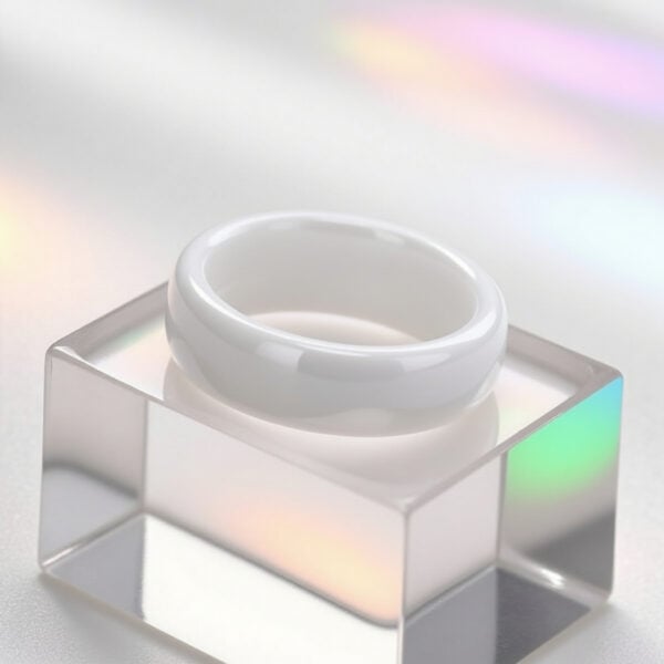 Snow Drift white ceramic men’s ring — stylish wedding band or eternity ring for guys with personalised engraving option.