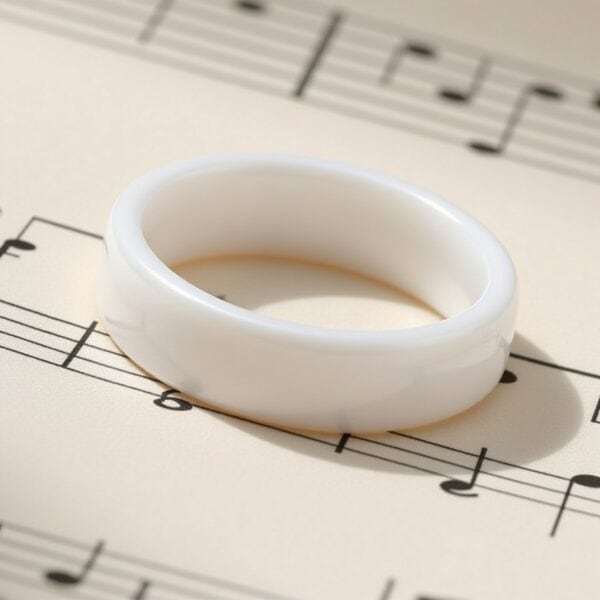 White ceramic men’s ring — The Snow Drift modern wedding and promise band with custom engraving.