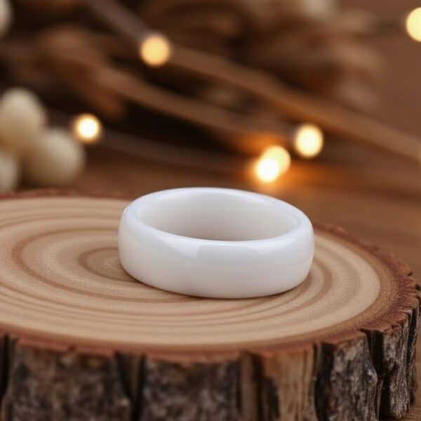Snow Drift white ceramic men’s wedding band — sleek and modern ring for him with personalised engraving option.
