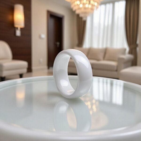 White ceramic men’s ring — The Snow Drift eternity band with personalised engraving for a modern and elegant look.