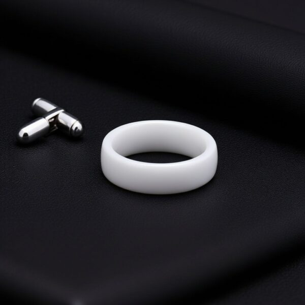 The Snow Drift white ceramic ring for men — sleek modern wedding band with personal engraving for him.
