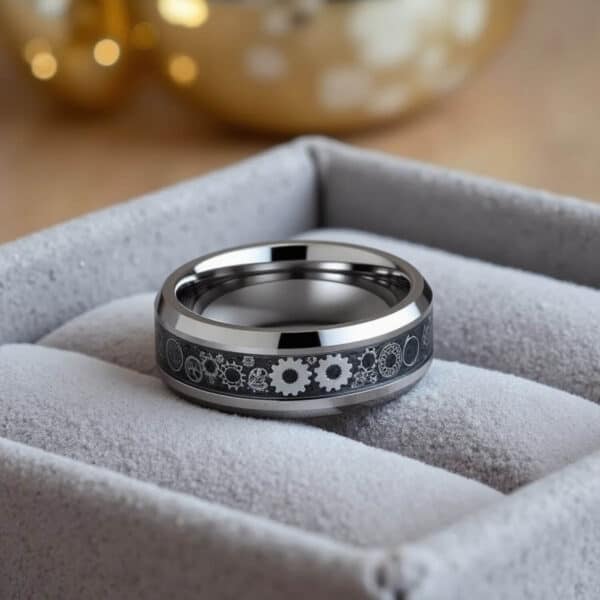 Silver and Black Mens Tungsten Ring with Carbon Fibre Inlay