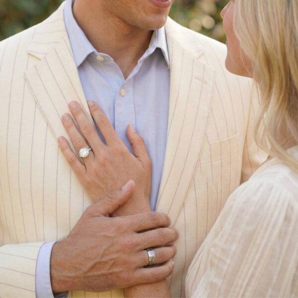 Silver with gold mens ring – tungsten male engagement and eternity band with custom engraving.