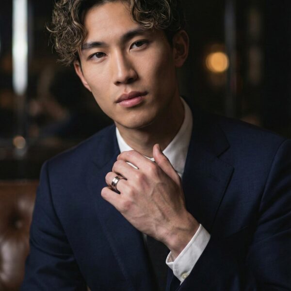 Silver tungsten ring with rose gold groove – mens wedding band with personalised custom ring engraving.