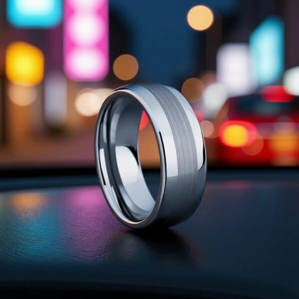 The Knight polished silver tungsten ring for men — classic 8mm wedding band with personalised engraving for him.