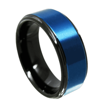 blue mens ring with black rim wedding anniversary engagement band 8mm tungsten all sizes