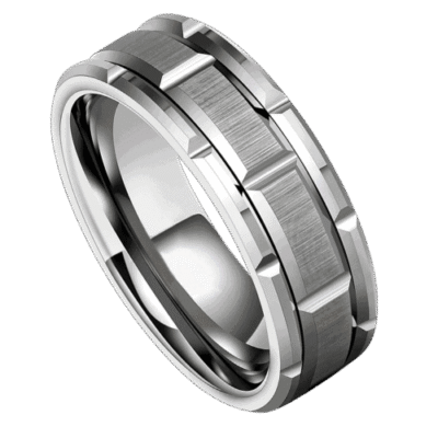mens silver ring with block brick pattern brushed polished wedding anniversary engagement band all sizes