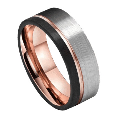 mens silver black ring with rose gold ring for wedding anniversary engagement band in all sizes