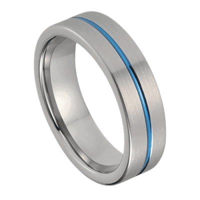 mens silver ring wedding anniversary engagement band 6mm brushed tungsten blue centre groove all sizes