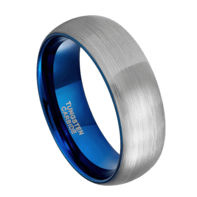 mens silver ring wedding anniversary engagement brushed tungsten 6mm 8mm blue inside all sizes