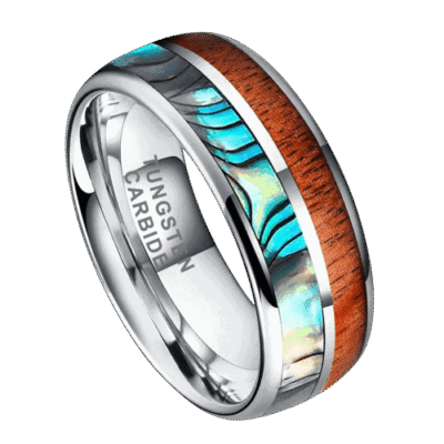 silver shell wood ring wedding anniversary engagement band for men tungsten 8mm in all sizes
