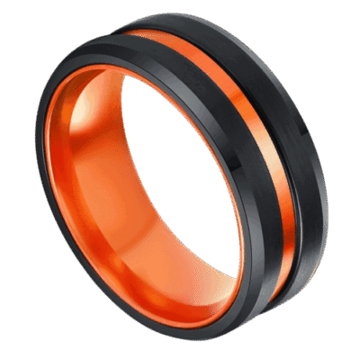 black mens ring with orange centre band 8mm tungsten wedding anniversary engagement ring in all sizes