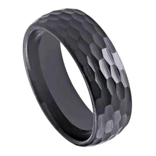 black mens ring 8mm tungsten hammered wedding anniversary engagement band in all sizes