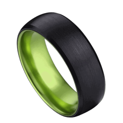 black mens ring with green tungsten 8mm band for wedding anniversary engagement in all sizes