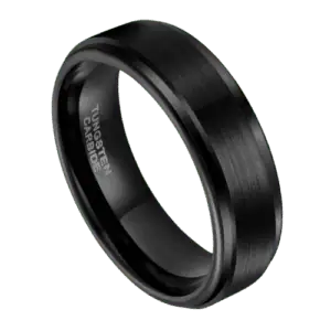 mens black ring of tungsten in 6mm or 8mm. Perfect wedding anniversary or engagement band in all sizes, brushed