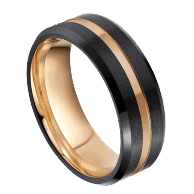 black mens ring with rose gold centre band tungsten 8mm wedding anniversary engagement band in all sizes