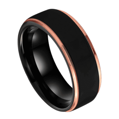 mens black ring for wedding anniversary or engagement. rose gold tungsten in 8mm and all sizes, modern style band