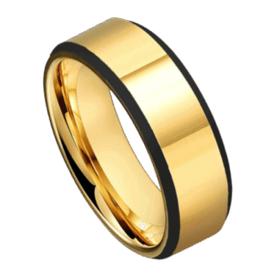 mens gold ring for wedding anniversary or engagement. Black sides for modern style 8mm