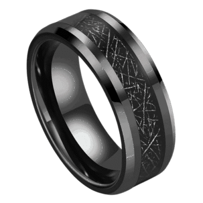 black meteorite mens ring wedding anniversary engagement band in all sizes 6mm 8mm tungsten 