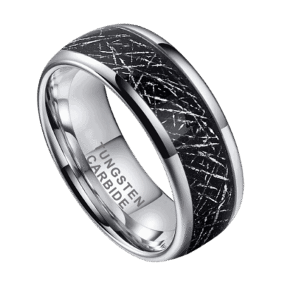 meteorite ring mens ring black silver wedding anniversary engagement ring 8mm tungsten in all sizes