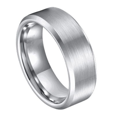Tungsten ring for men, silver matte finish with polished edges, elegant wedding or anniversary ring for gents.