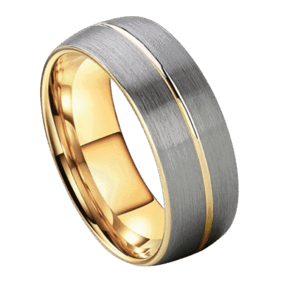 silver mens ring with gold band in the middle 8mm tungsten wedding anniversary and engagement band in all sizes