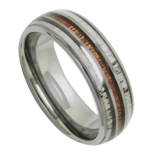 wood ring with antler for men tungsten 8mm silver wedding anniversary engagement band in all sizes