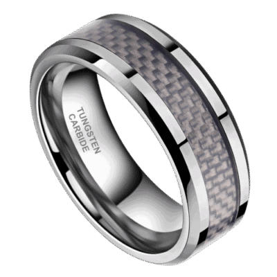 silver mens ring with carbon fibre inlay 8mm tungsten wedding anniversary engagement band in all sizes