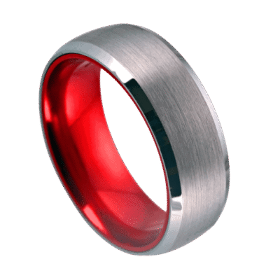 silver mens ring with red tungsten inside for wedding anniversary engagement band in all sizes